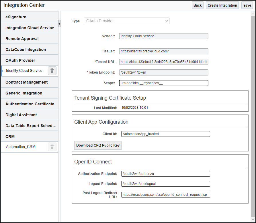 Create OAuth Provider Integration