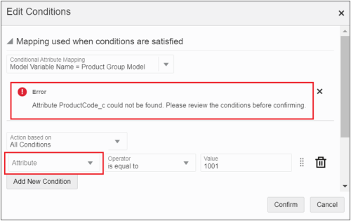Edit Conditions dialog with Errors