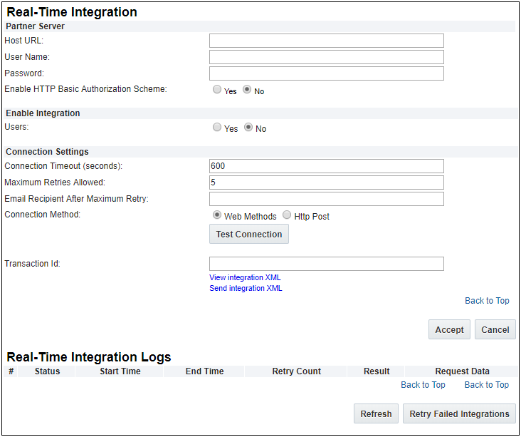 Real-time Integration Logs section