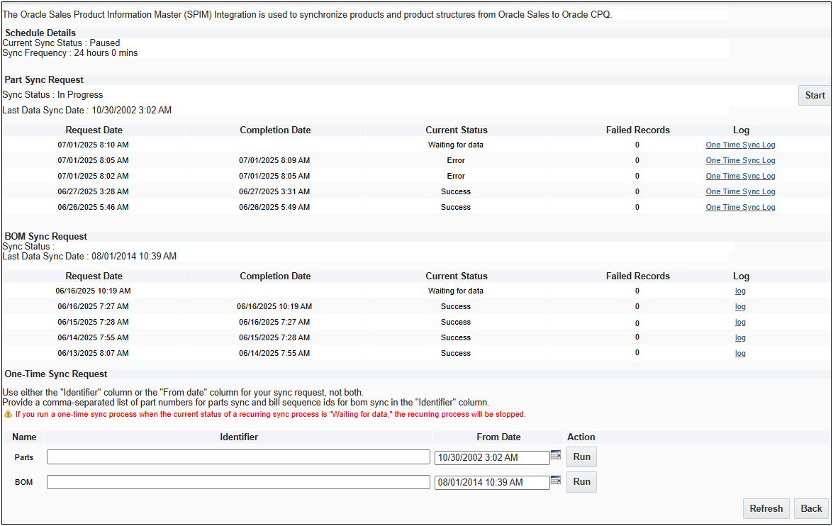 Schedule Parts Sync