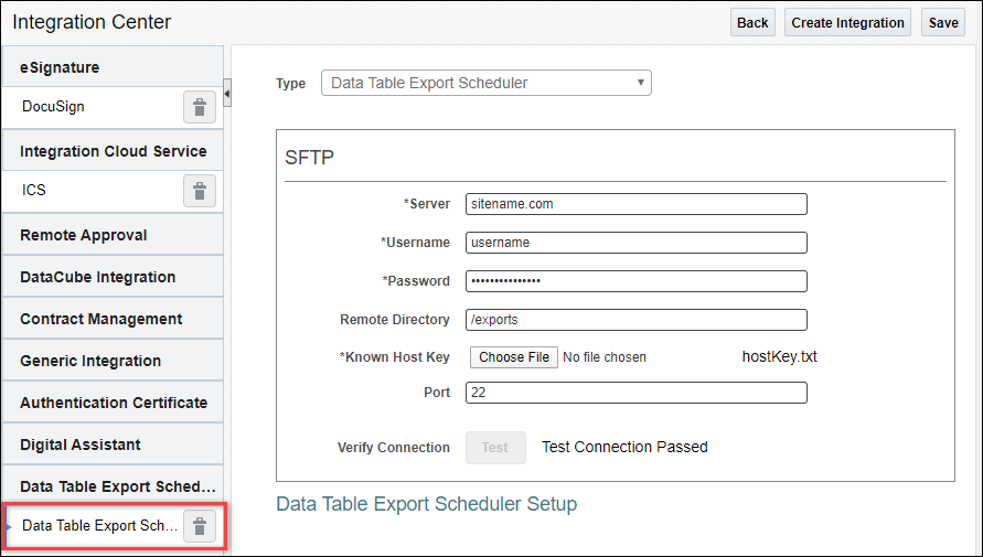 Data Table Export Scheduler Integration