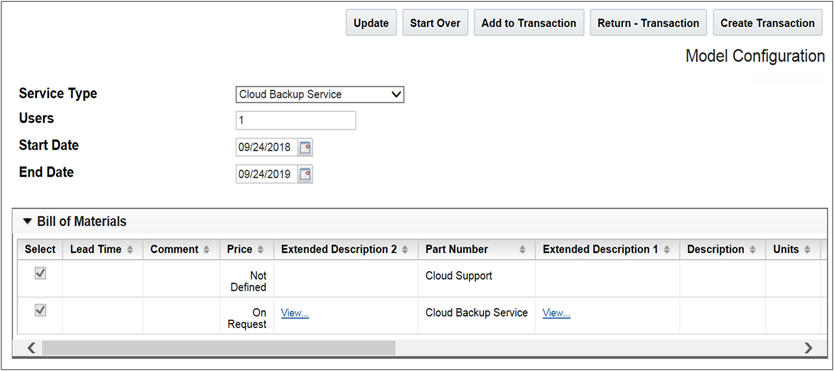 Model Configuration page