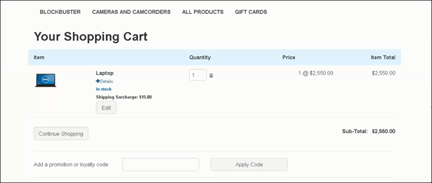 Oracle CX Commerce shopping cart 