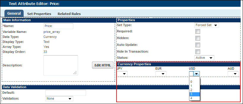 Text Attribute Editor page