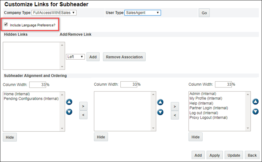 Customize Links for Subheader page