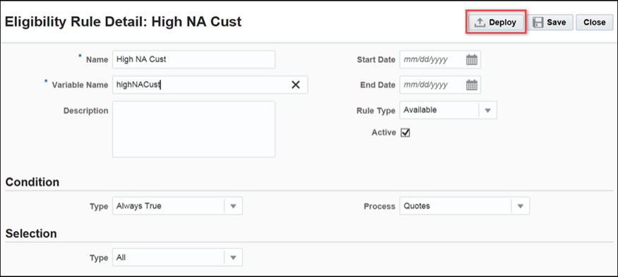 Eligibility Rule Detail page