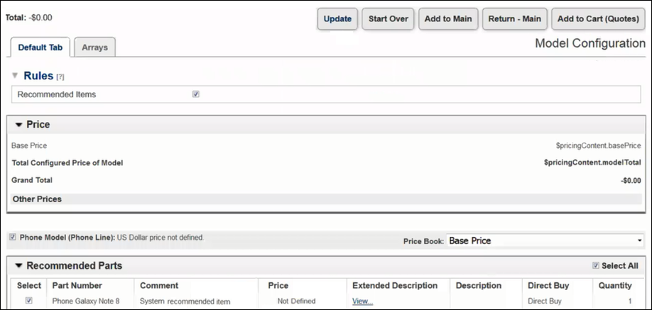 Active Eligibility Rules are executed and a list of parts are displayed in the Recommended Items window