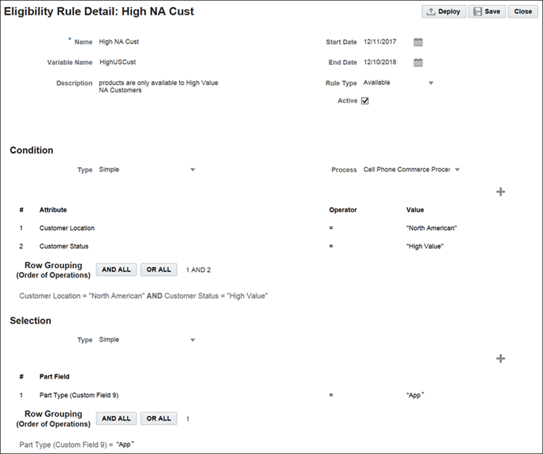 Eligibility Rule Detail page