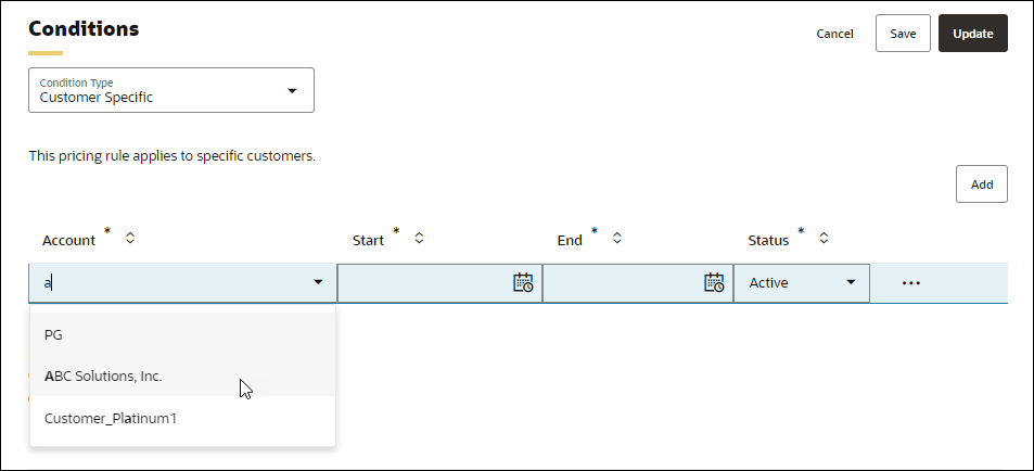 Edit Pricing Rule Accounts