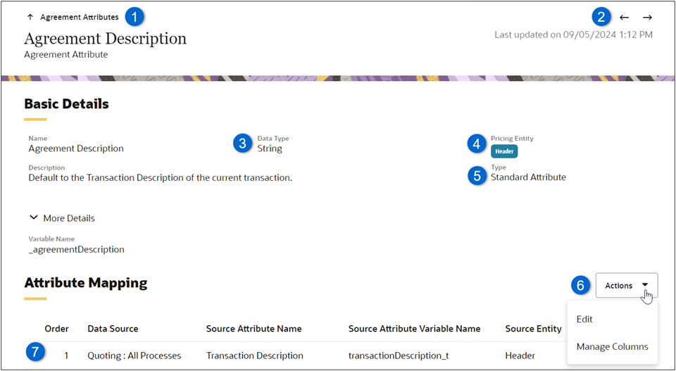 Agreement Attribute Page