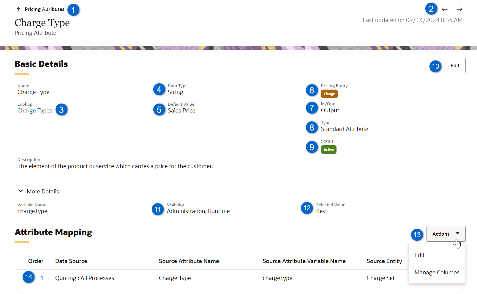 Charge Type Pricing Attribute