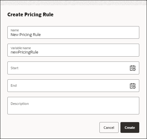 New Pricing Rule dialog