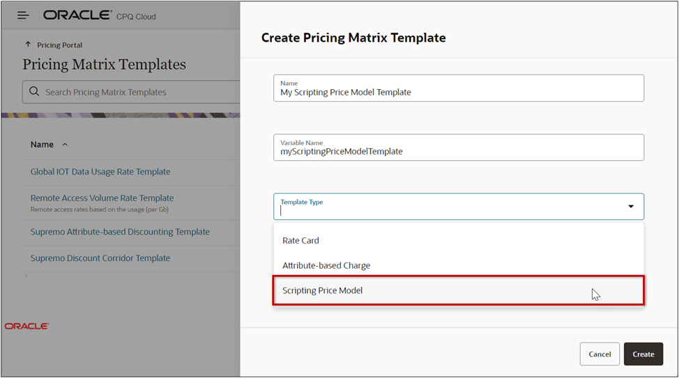 Create Scriptinng Price Model Template