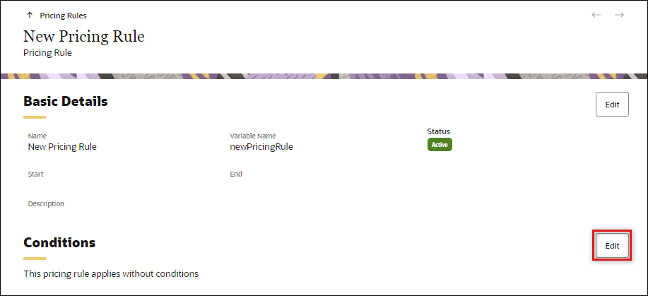 Edit pricing rule Conditions