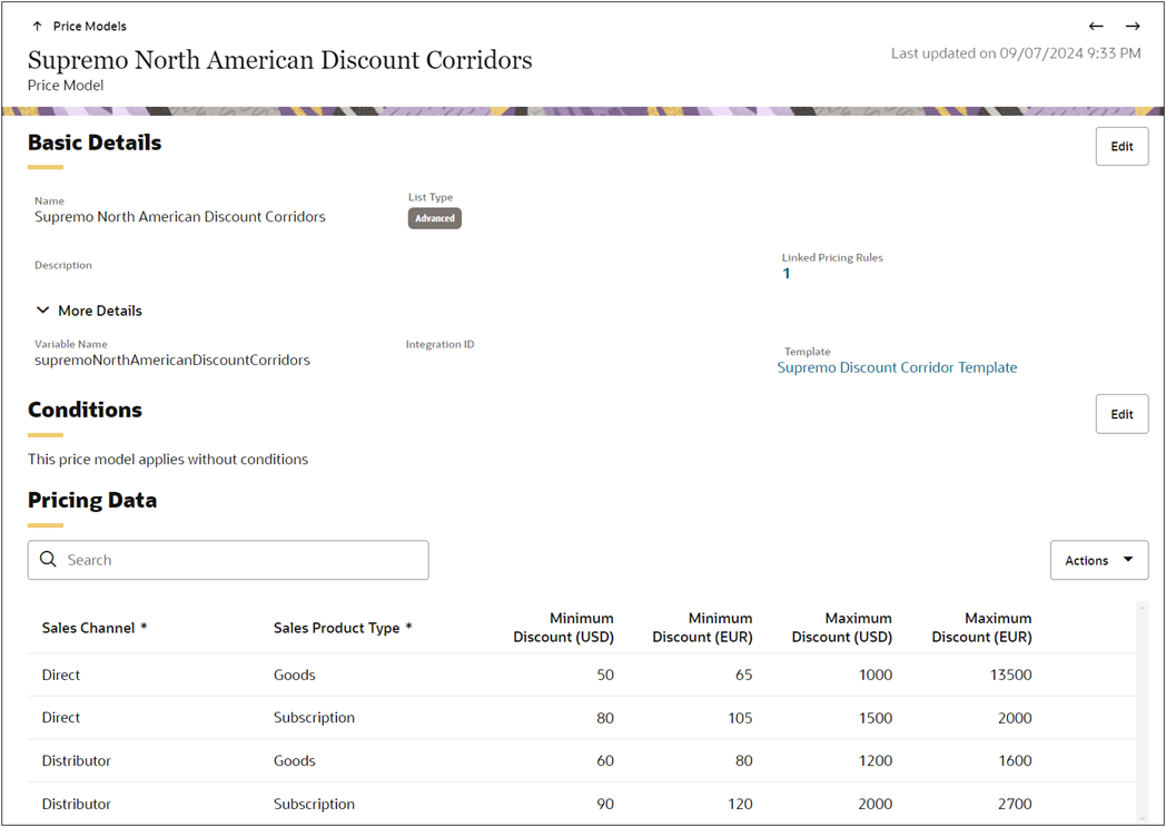 Example Advanced Price Model