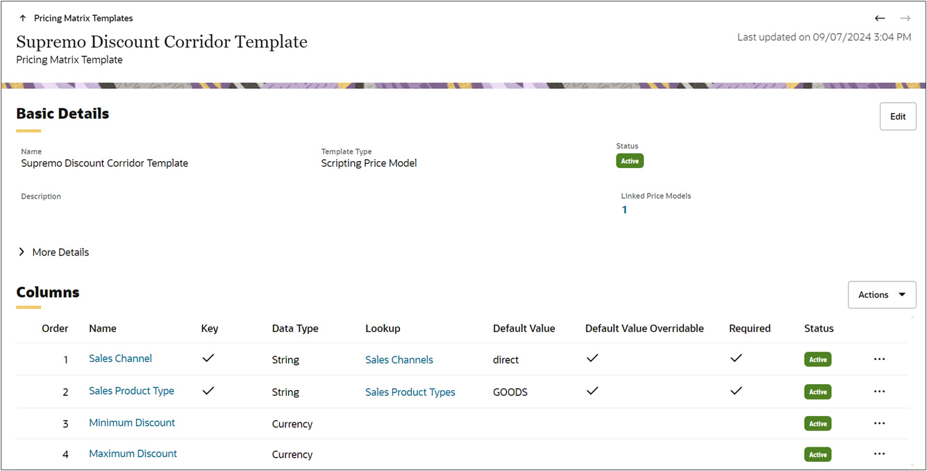 Example Scripting Price Model - Pricing Matrix Template