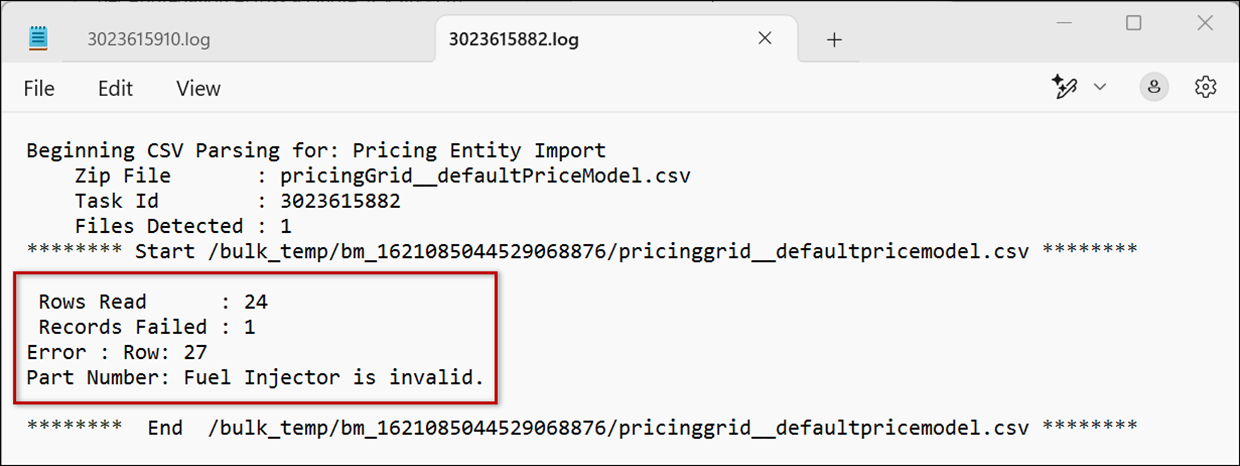 Import/Export Log