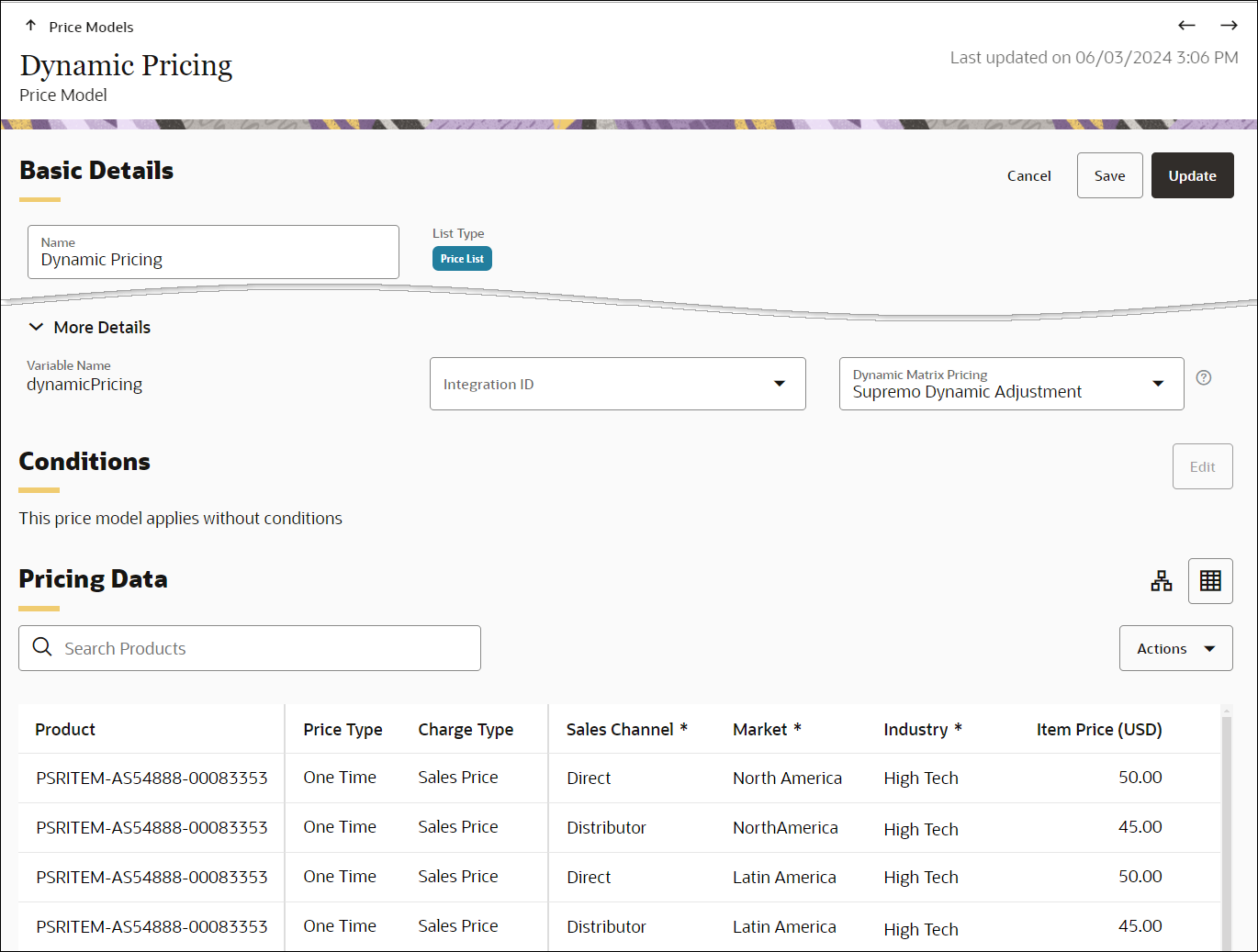 Model Matrix Pricing