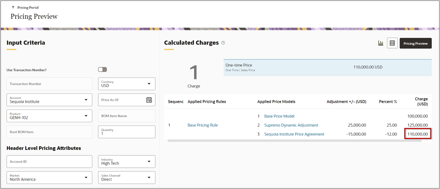 Pricing Preview for Products with Price Agreement - Table View