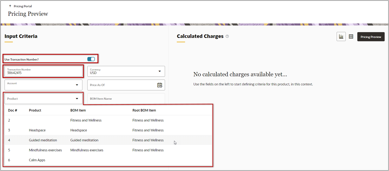 Pricing Preview for Transaction Items