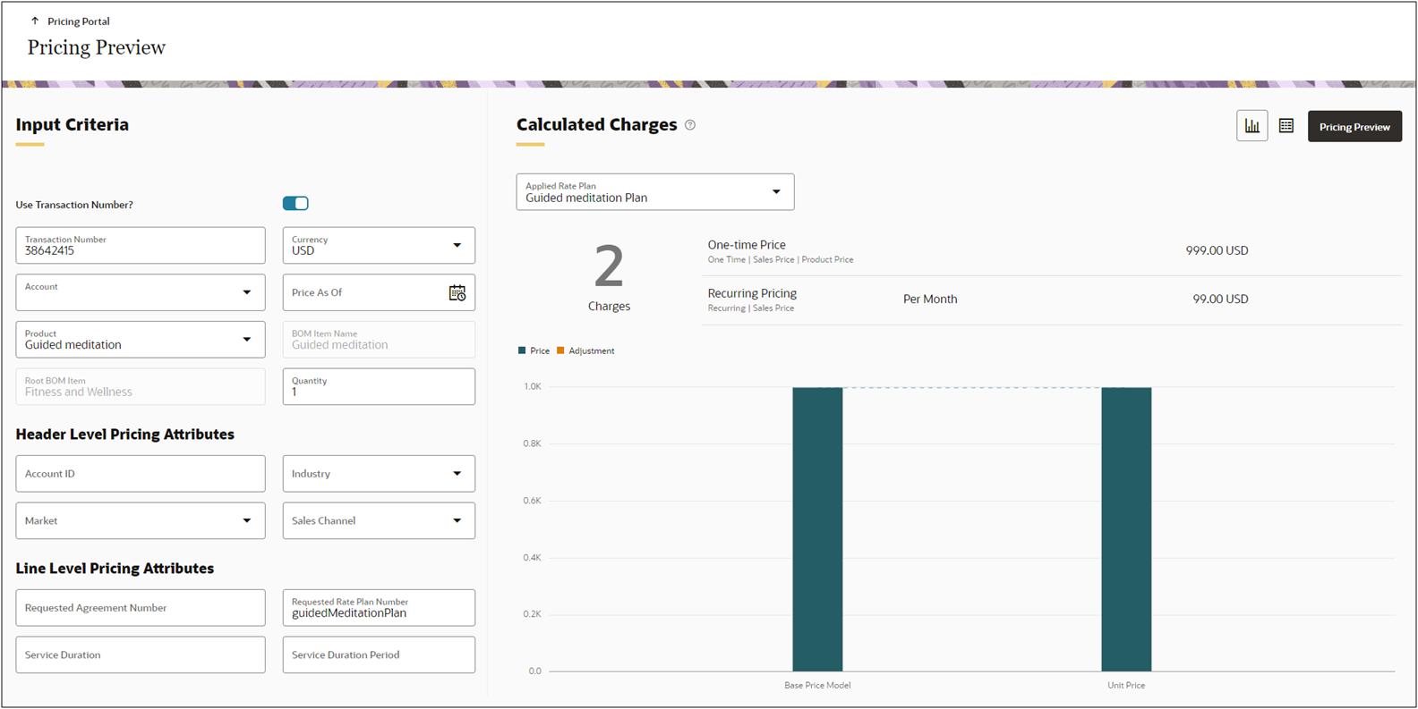 Pricing Preview for Transaction Items - Chart View