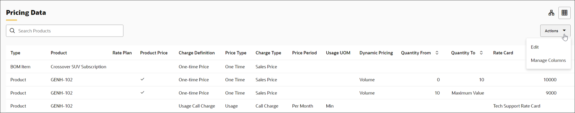 Pricing Details - Table View