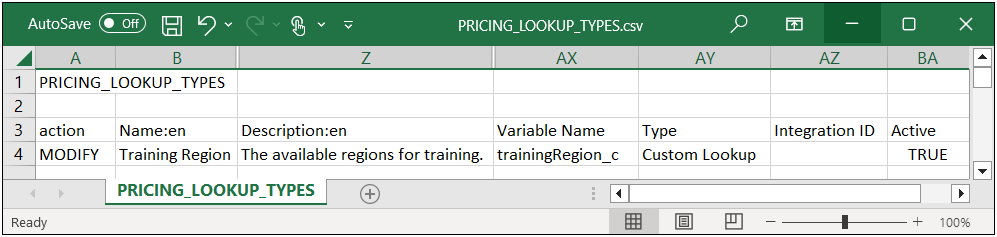 Pricing Lookup Types CSV file