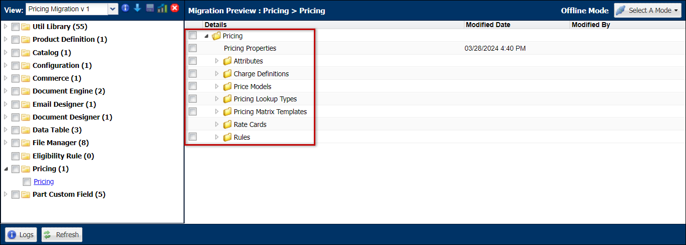 Pricing items in migration center