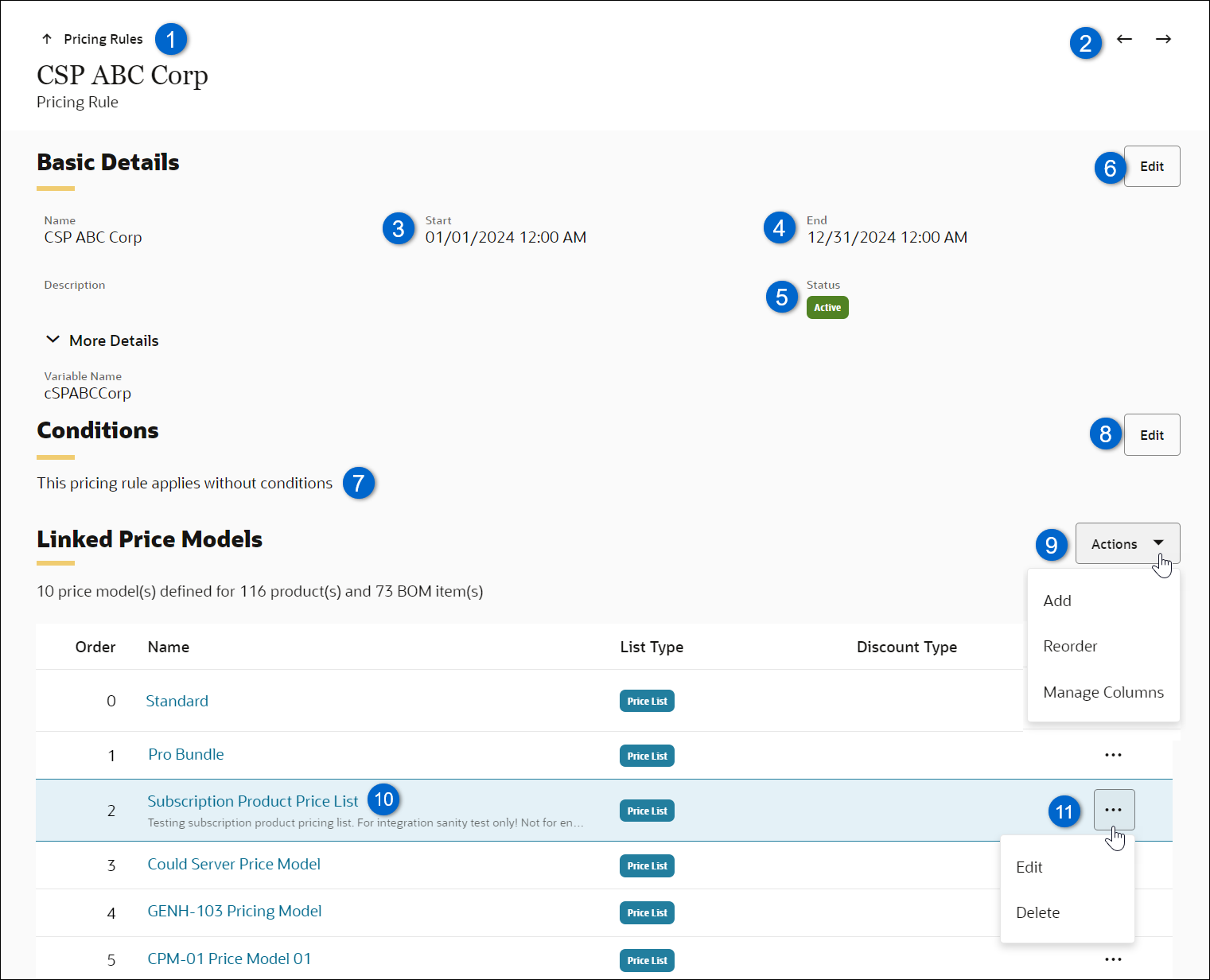 Pricing Rule page