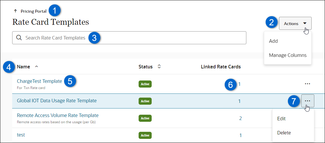 Rate Card Templates Page