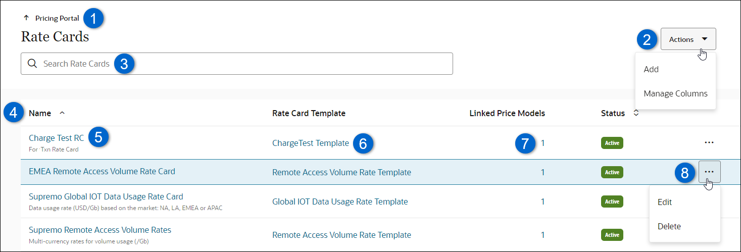 Rate Card Page