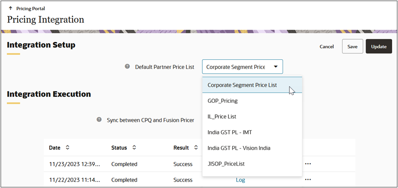 Integrated Price List