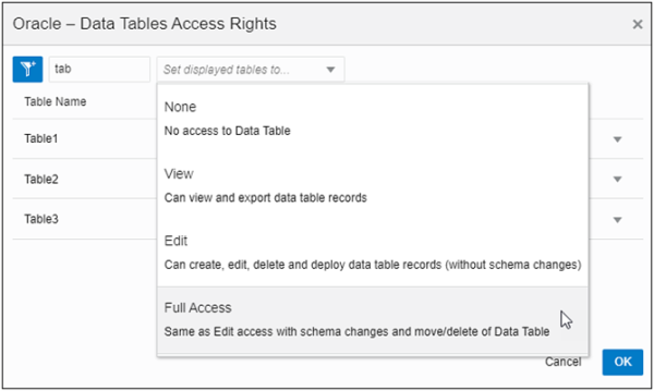 Assign Access for filtered Data Tables