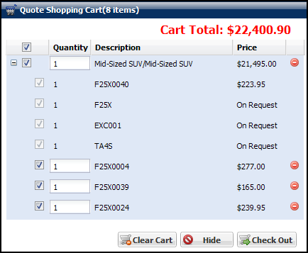 User side shopping cart