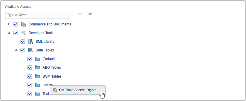 Set Data Table Access Rights