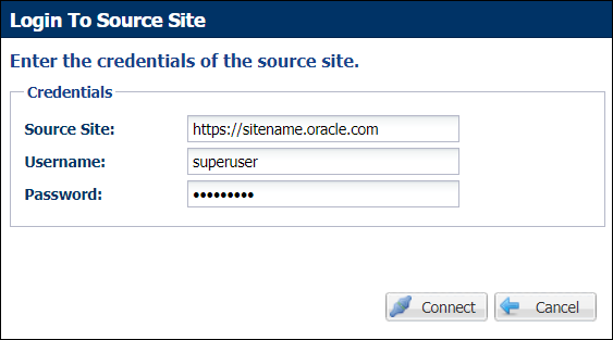 Login to Source Site dialog