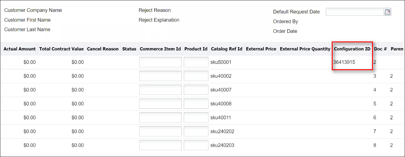 Configuration ID displays in the interface when Oracle CX Commerce self-service users create a new Transaction