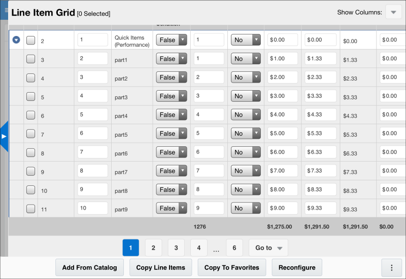 Mobile Line Item Grid