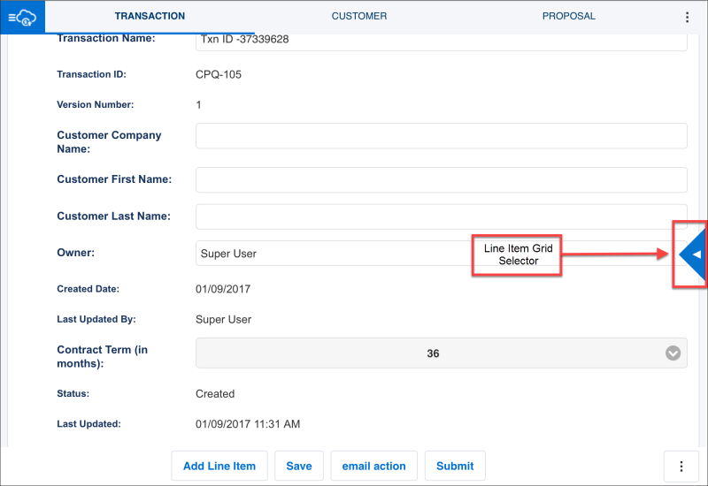 Line Item Grid selector