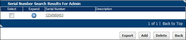 Serial Number Search Results page