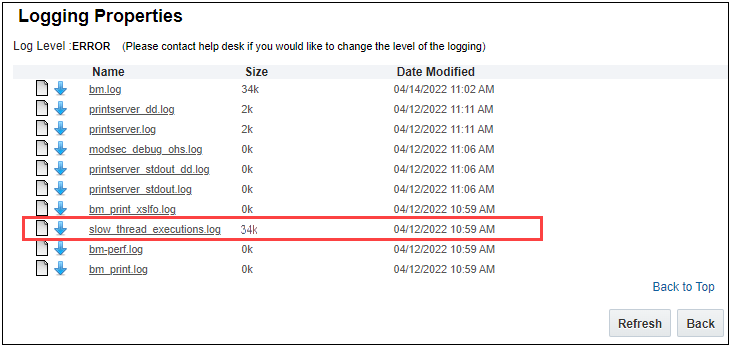 Slow Thread Executions Log in Logging Properties