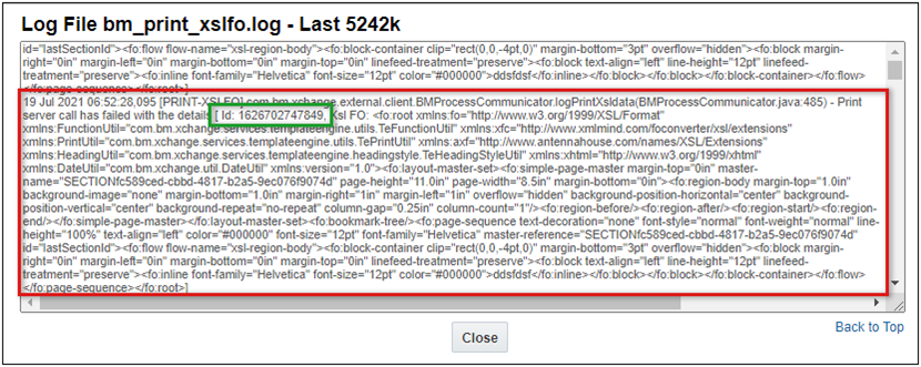 bm print xslfo log