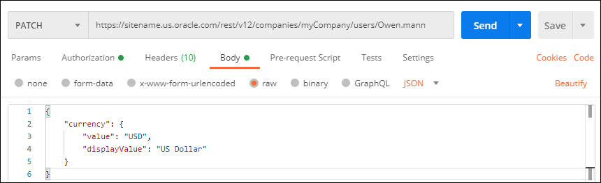 Postman Patch request body