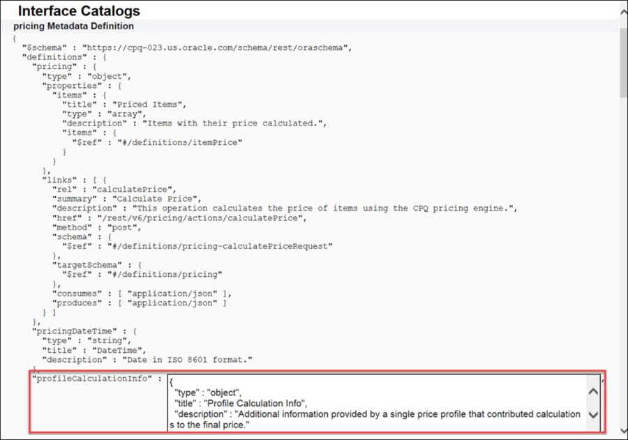 Pricing Metadata Definition