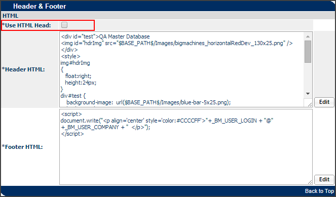 Header & Footer page - Use HTML Head option