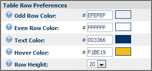 Table Row Preferences section