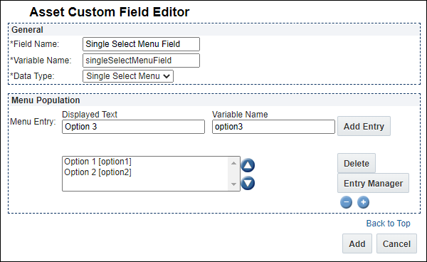 Single Select Menu Field Edtor