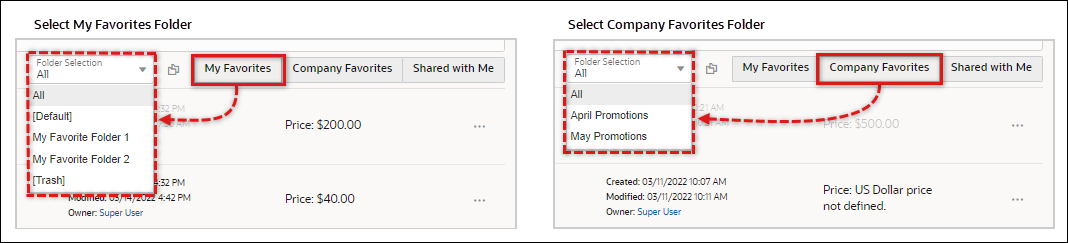Favorites Folder Selection