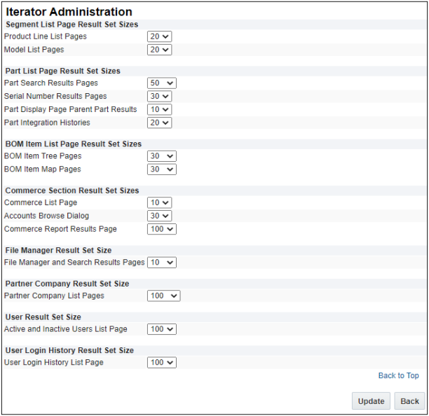 Iterator Administration page