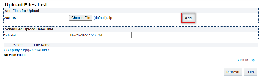 Upload - Choose file and Add